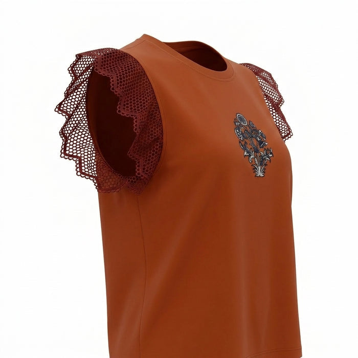 Women Lace Sleeve Embroidered Top