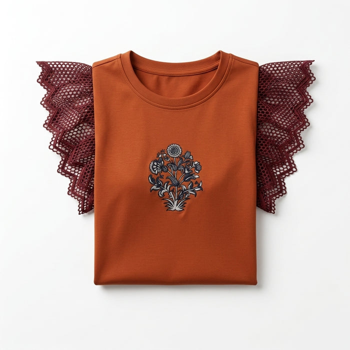 Women Lace Sleeve Embroidered Top