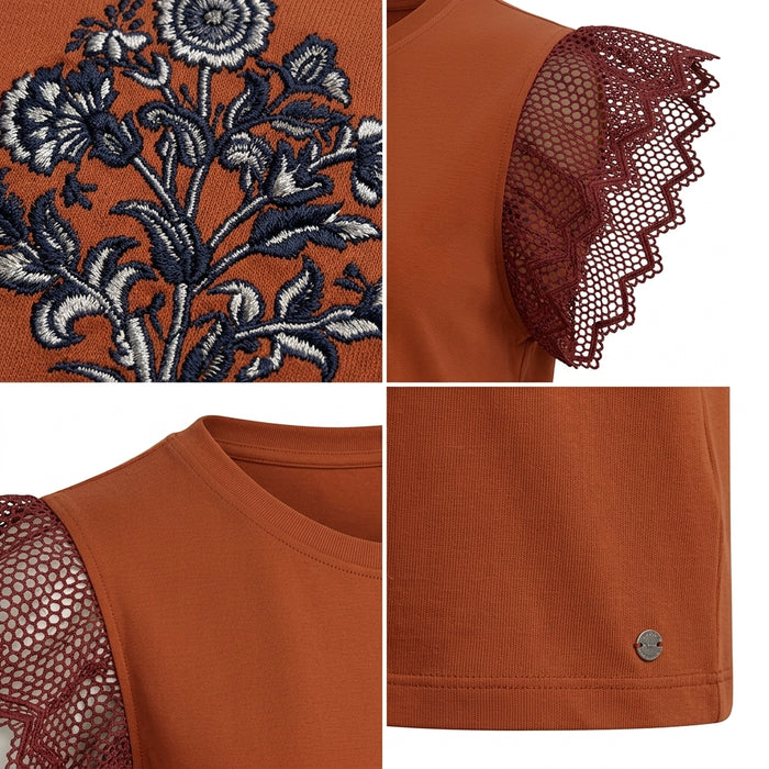 Women Lace Sleeve Embroidered Top