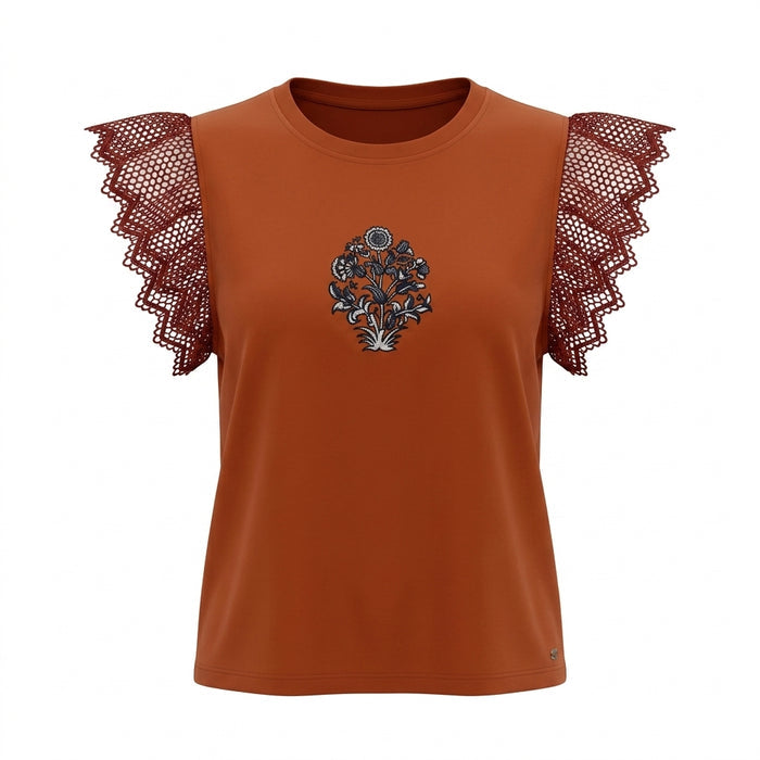 Women Lace Sleeve Embroidered Top