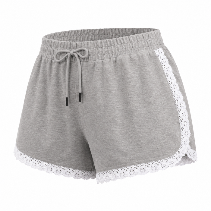 Women Lace Trim Drawstring Shorts