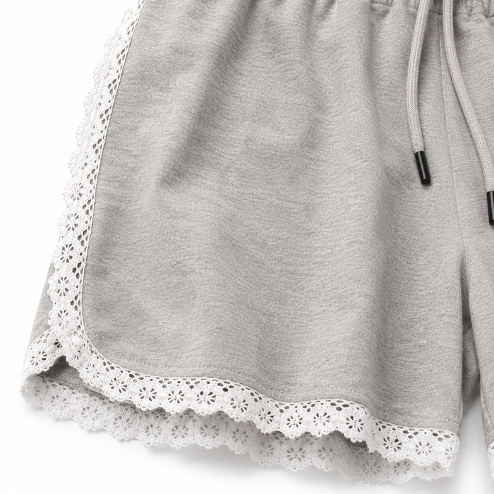 Women Lace Trim Drawstring Shorts