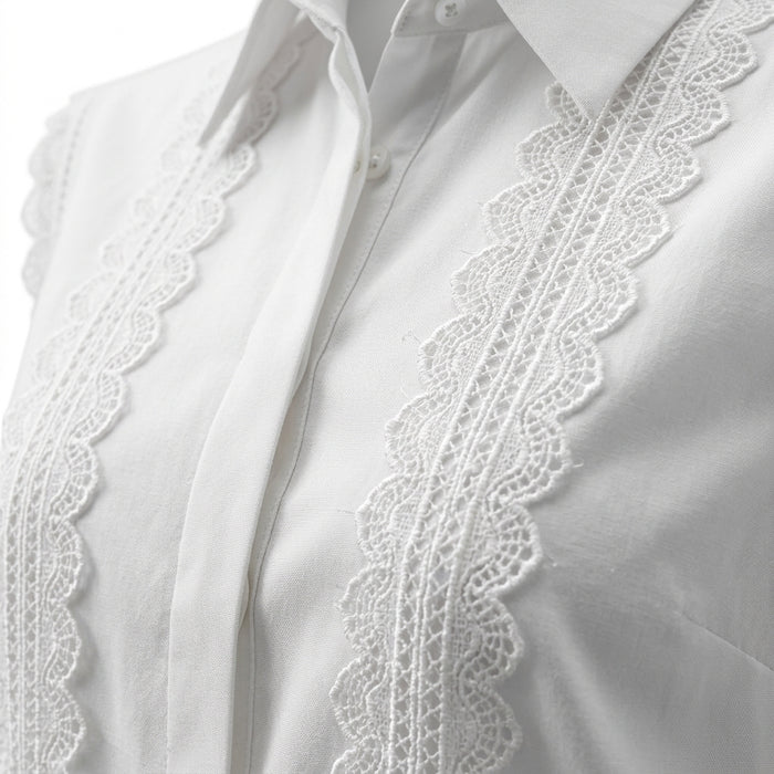 Women Lace Trim Sleeveless Collared Blouse