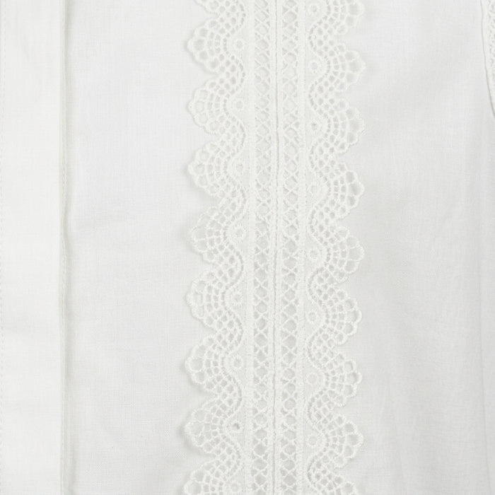 Women Lace Trim Sleeveless Collared Blouse