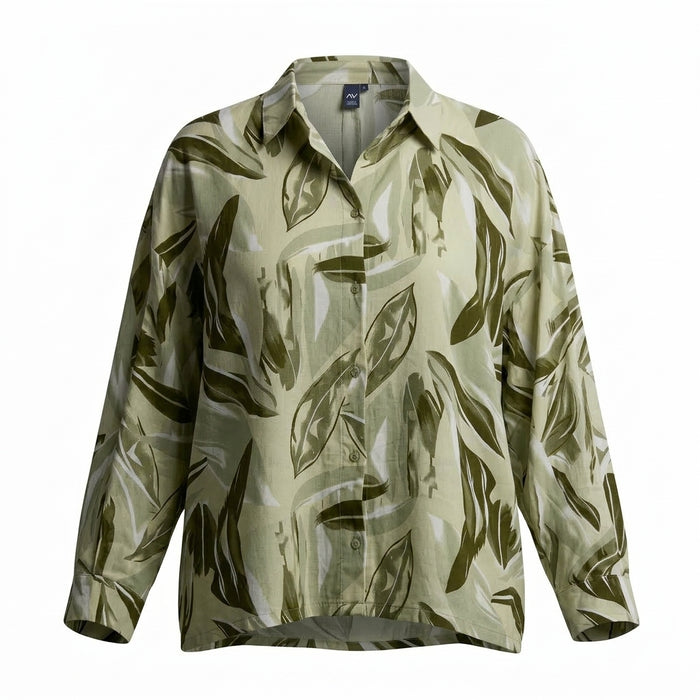 Women Leaf Print Button Front Blouse