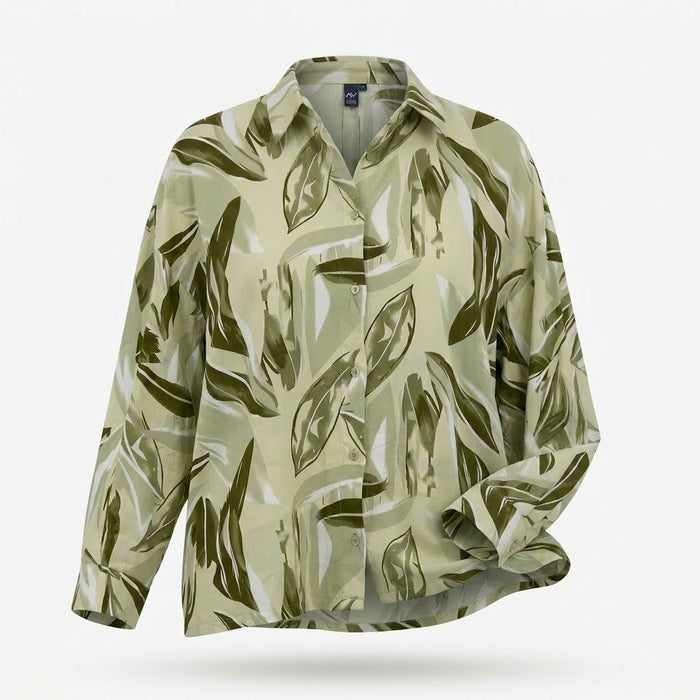 Women Leaf Print Button Front Blouse