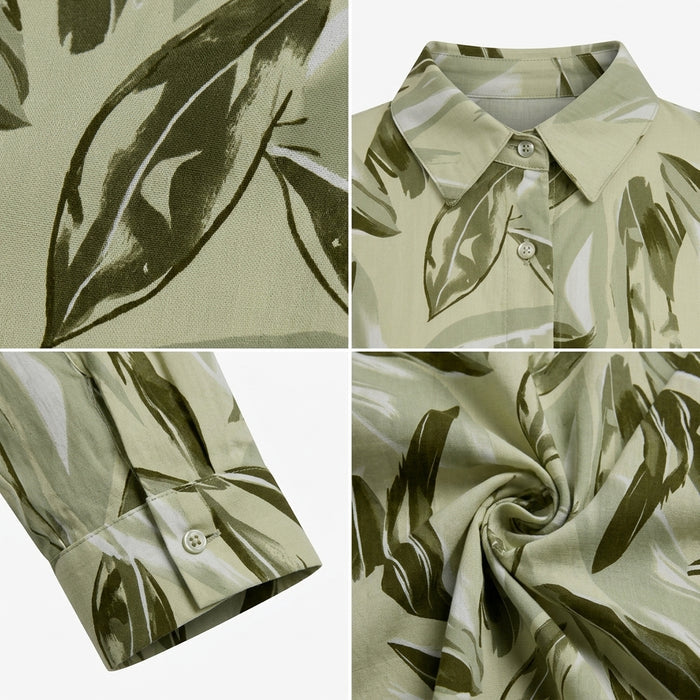 Women Leaf Print Button Front Blouse