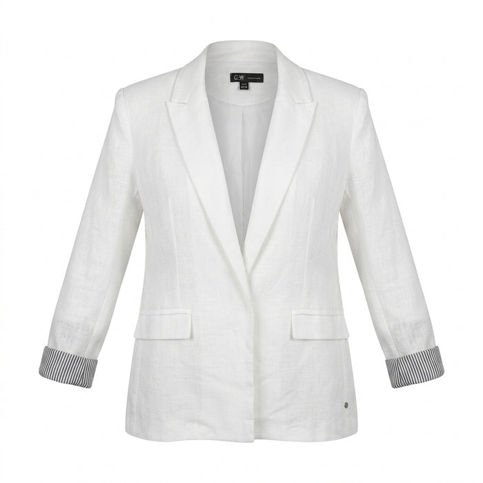 Women Linen Blend Open Front Blazer