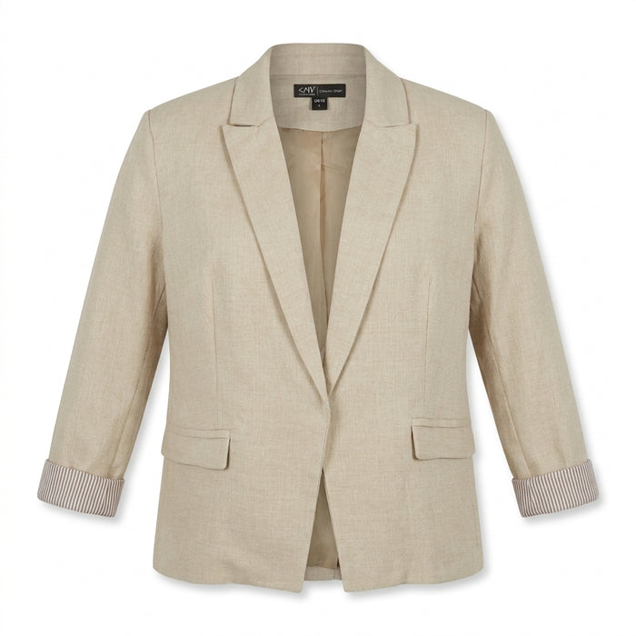 Women Linen Blend Open Front Blazer