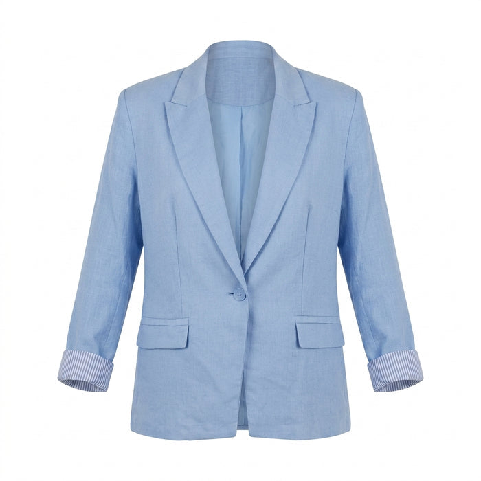 Women Linen Blend Open Front Blazer