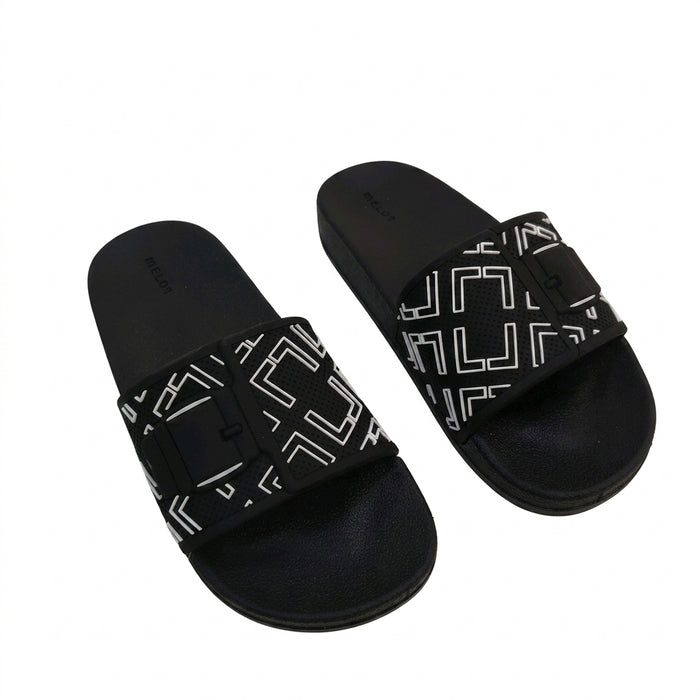 Women Melo Buckle Slide Sandals Geometric Print