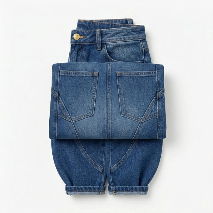 Women Mid Curved Seam Wide Leg Jeans