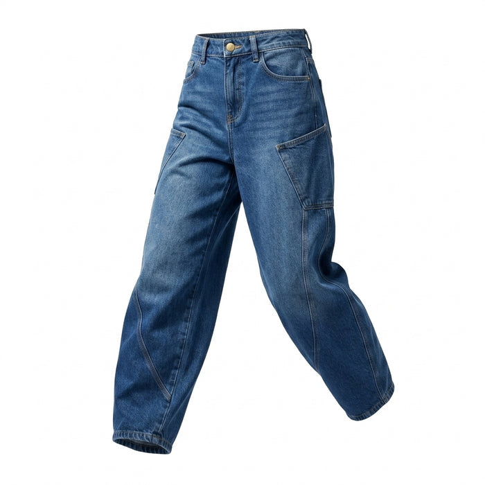 Women Mid Curved Seam Wide Leg Jeans