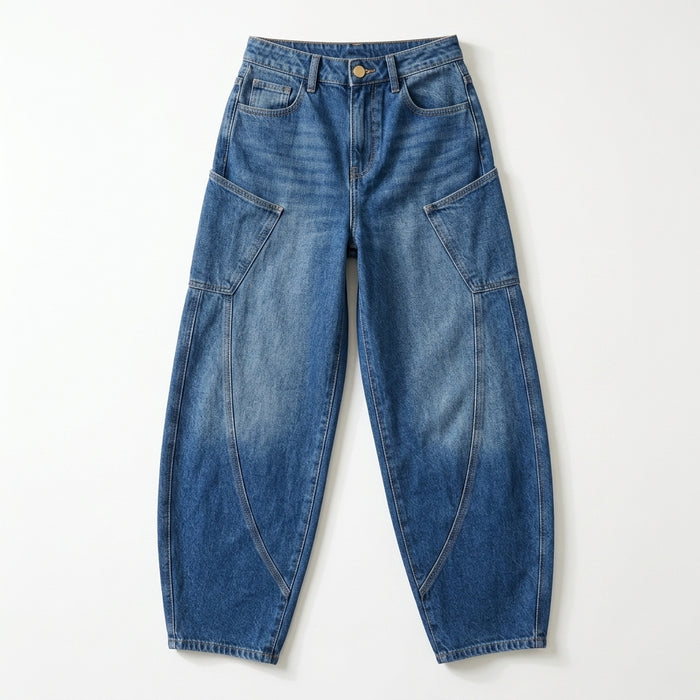 Women Mid Curved Seam Wide Leg Jeans