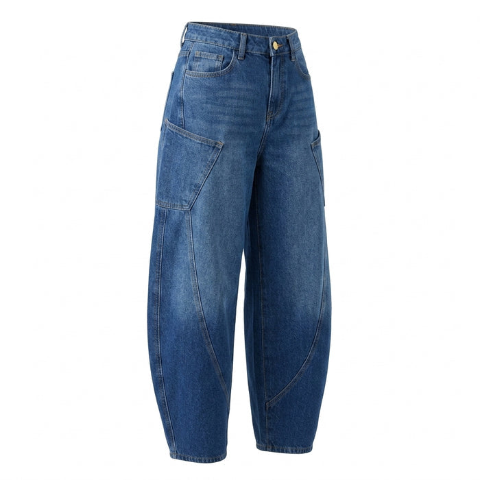 Women Mid Curved Seam Wide Leg Jeans