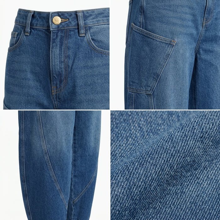 Women Mid Curved Seam Wide Leg Jeans