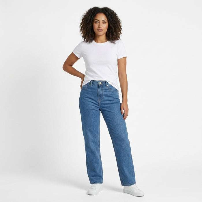 Women Mid Wide Leg Denim Jeans