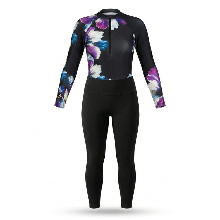 Women Modest Swimwear Set With Zipper Top Leggings And Head Cover Gradient