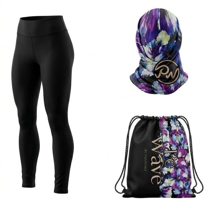 Women Modest Swimwear Set With Zipper Top Leggings And Head Cover Gradient