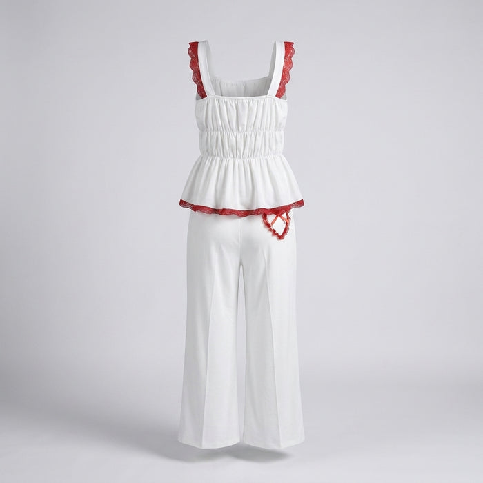 Women Peplum Cami Top With Lace Trim