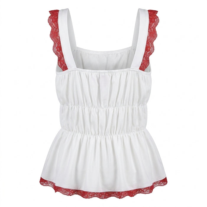 Women Peplum Cami Top With Lace Trim