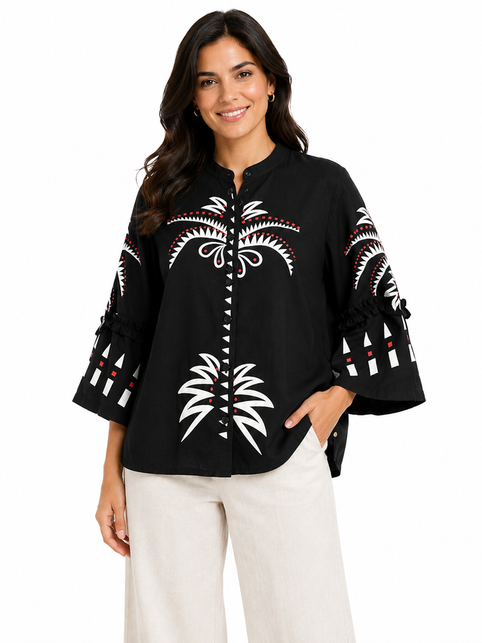 Women Printed Button Front Blouse