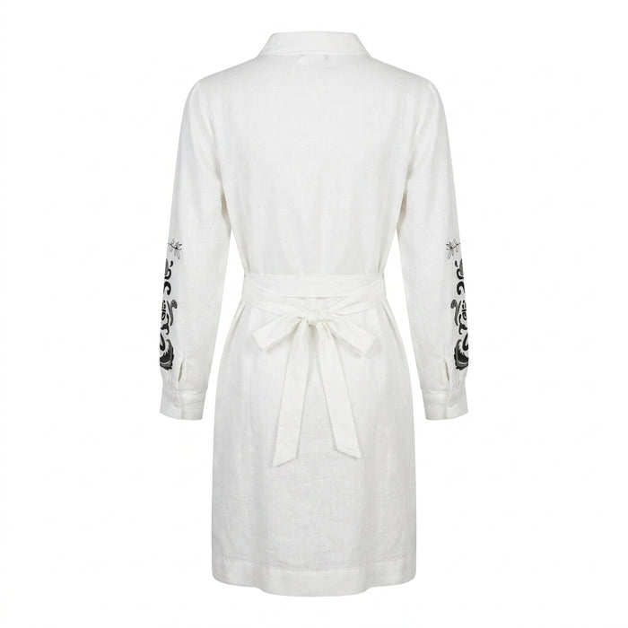Women Printed Sleeve Button Front Tunic Dress