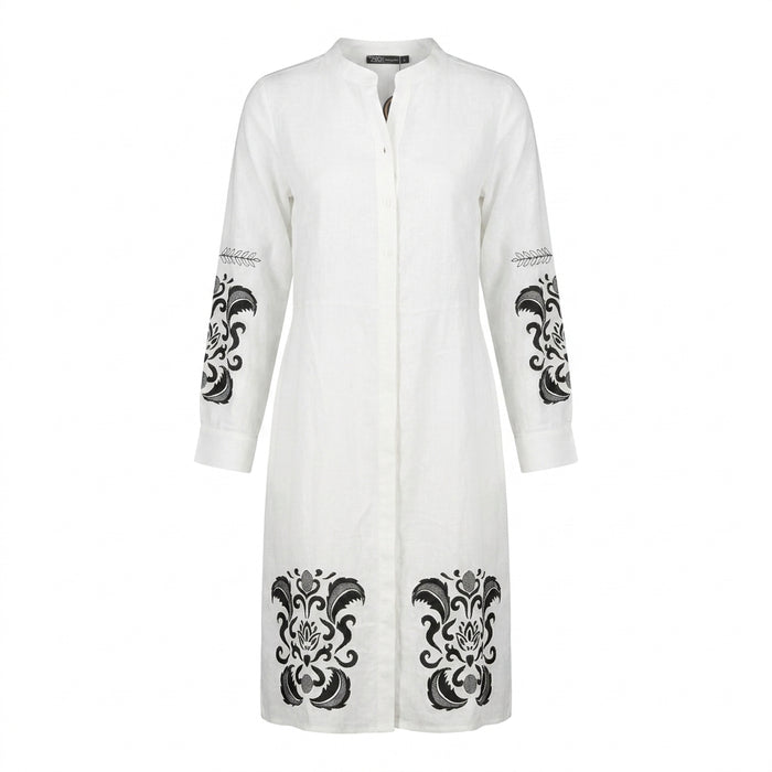 Women Printed Sleeve Button Front Tunic Dress