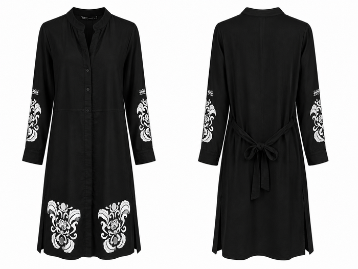 Women Printed Sleeve Button Front Tunic Dress