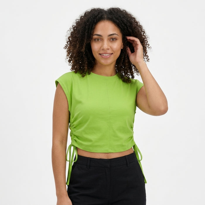 Women Ruched Drawstring Crop Top