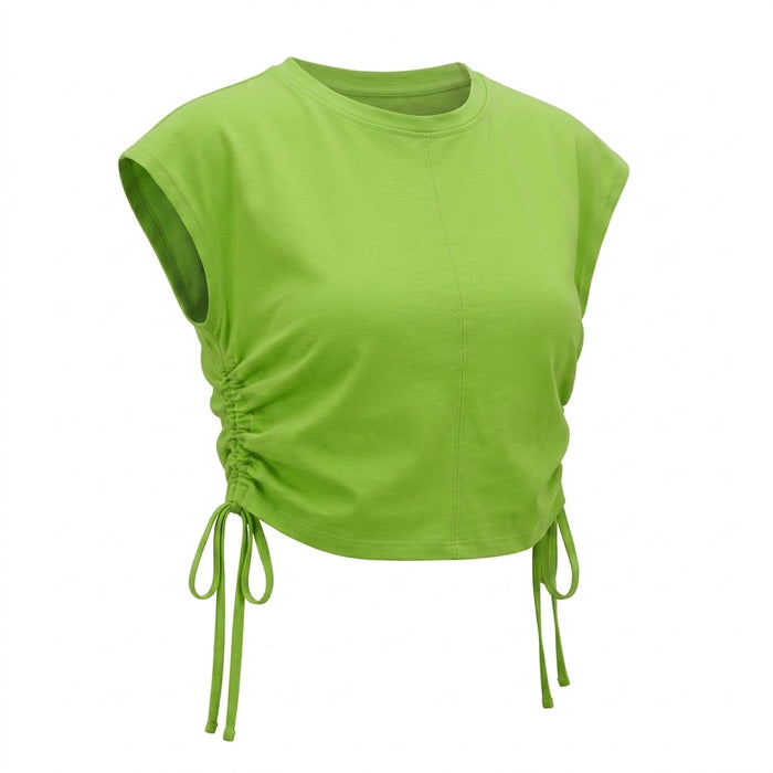 Women Ruched Drawstring Crop Top
