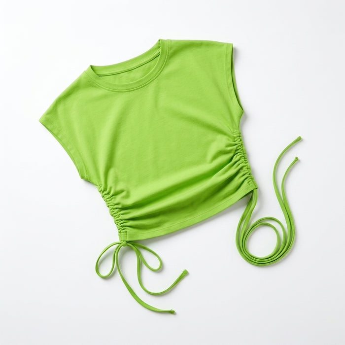 Women Ruched Drawstring Crop Top