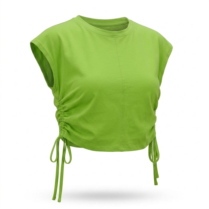 Women Ruched Drawstring Crop Top