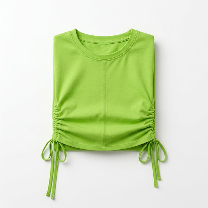 Women Ruched Drawstring Crop Top