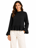 Women Ruffle Hem Long Sleeve Blouse