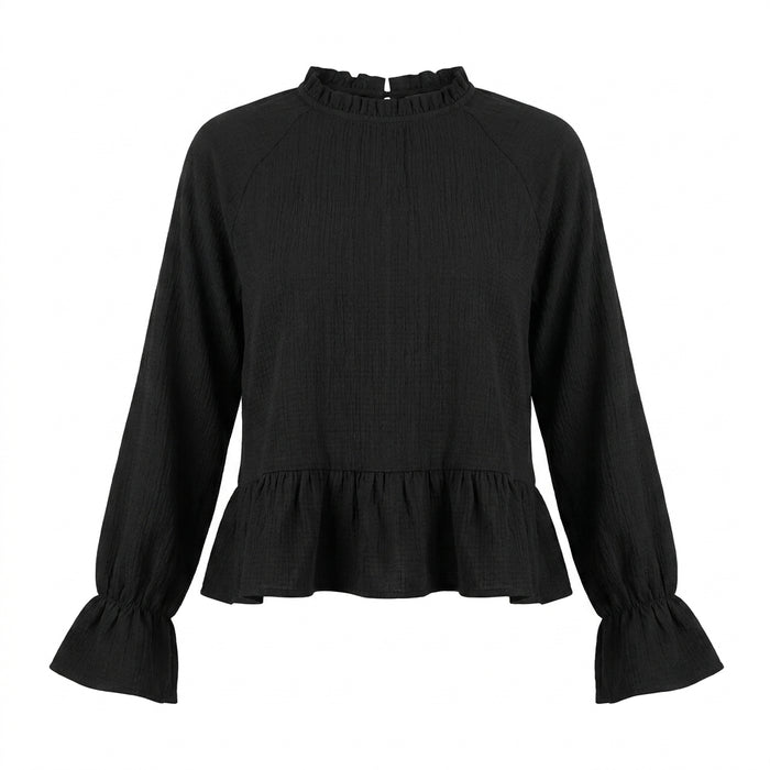 Women Ruffle Hem Long Sleeve Blouse