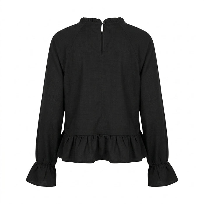Women Ruffle Hem Long Sleeve Blouse