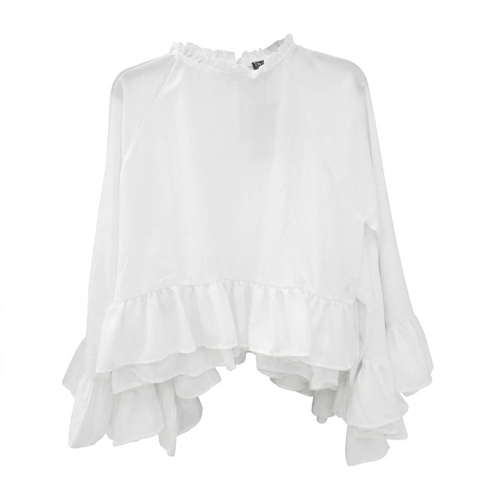 Women Ruffle Hem Long Sleeve Blouse