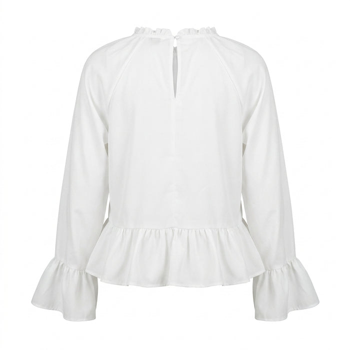 Women Ruffle Hem Long Sleeve Blouse