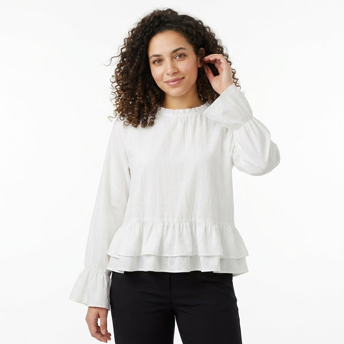 Women Ruffle Hem Long Sleeve Blouse