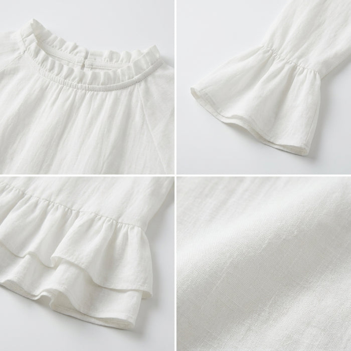 Women Ruffle Hem Long Sleeve Blouse