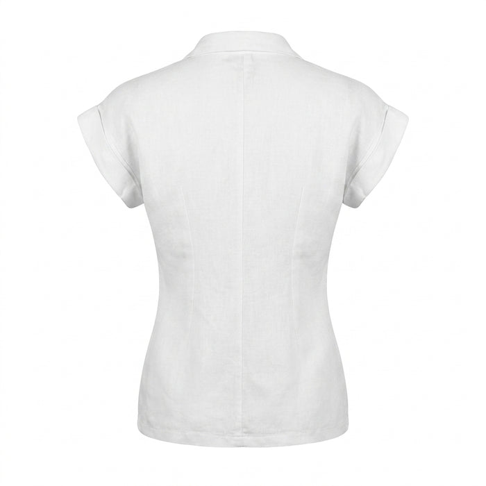 Women Short Sleeve Button Front Blouse With Embroidered Pockets