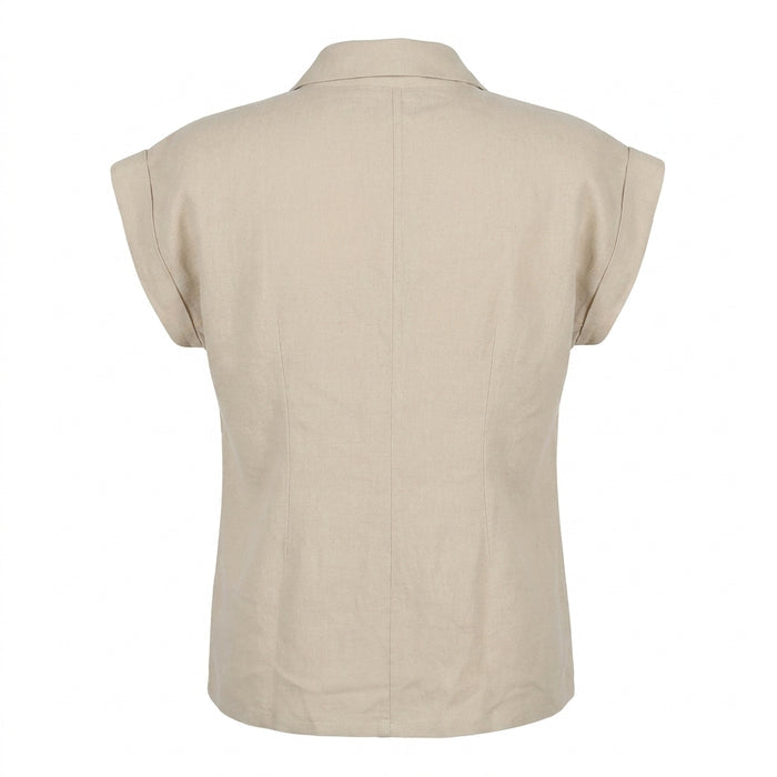 Women Short Sleeve Button Front Blouse With Embroidered Pockets