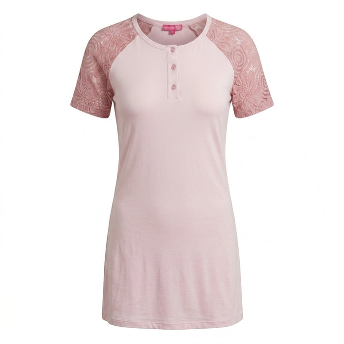Women Short Sleeve Nightdress With Lace Sleeves