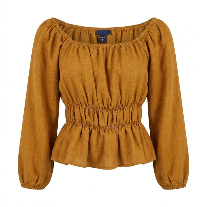 Women Smocked Peplum Blouse