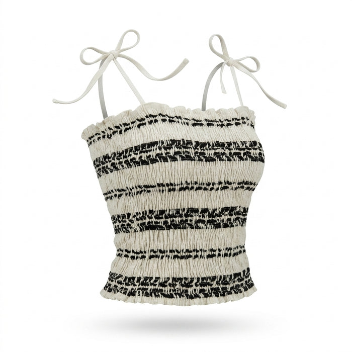 Women Smocked Tie Strap Top