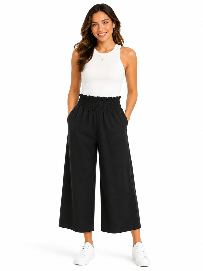 Women Smocked Waist Wide Leg Pants