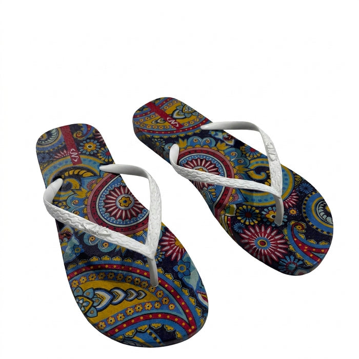 Women Strap Paisley Print Flip Flop Sandals