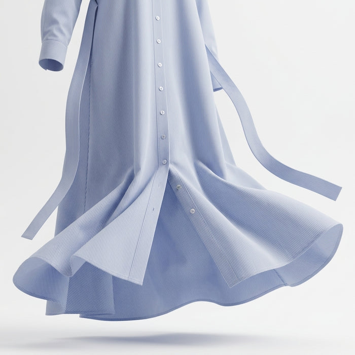Women Stripe Belted Shirt Maxi Dress