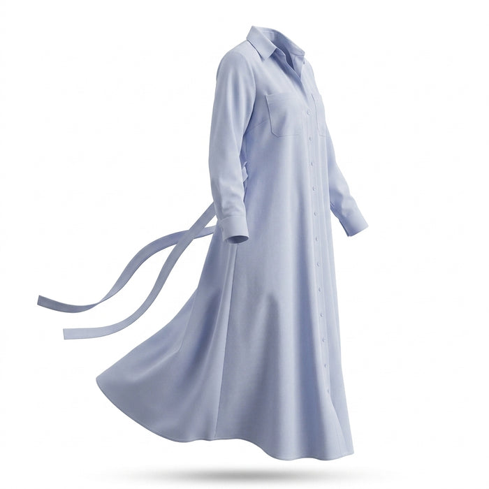 Women Stripe Belted Shirt Maxi Dress